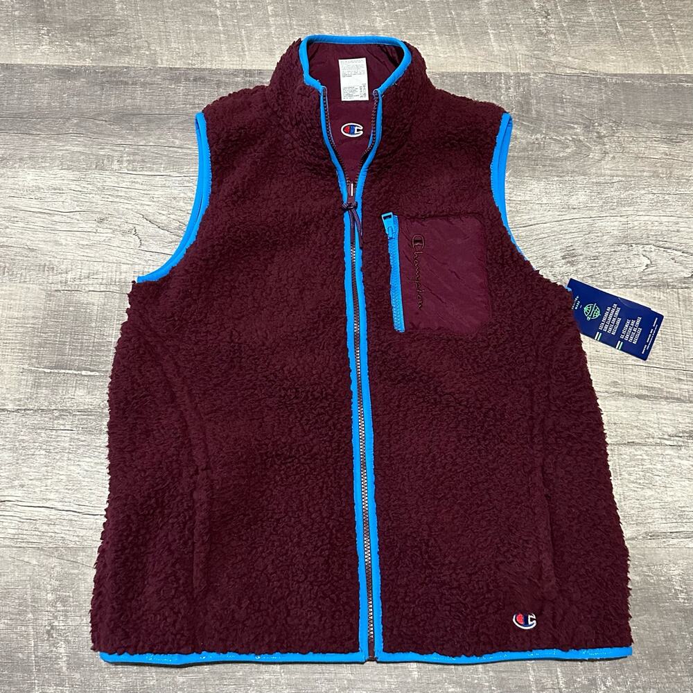 Champion NEW Reversible Cozy Sherpa Vest Womens S Dark Berry Full Zip Pockets